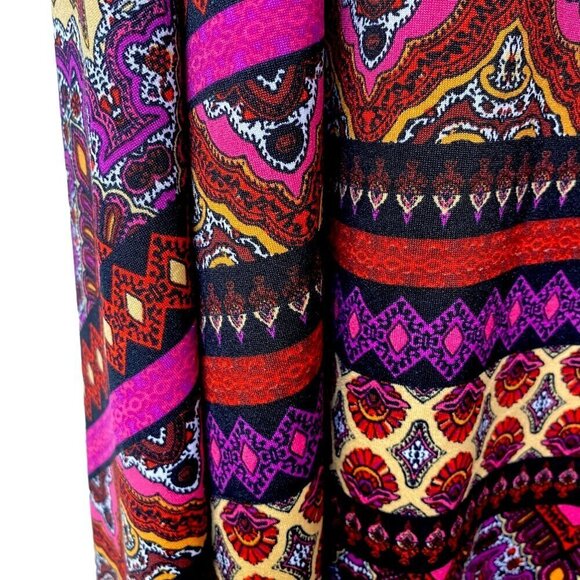 LULAROE Boho Midi Skirt Size Large Stretch Jersey Red Aztec Print Pullon High Lo - Picture 6 of 8